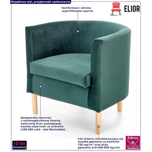 Zielony nowoczesny fotel wypoczynkowy Nestar