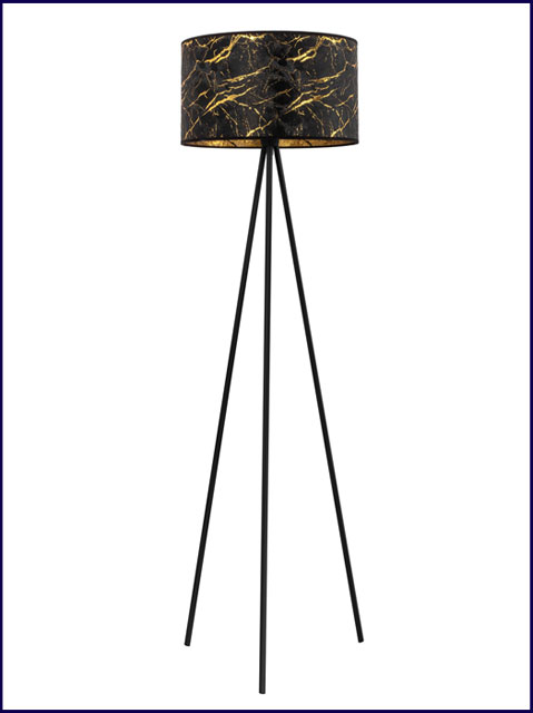 Czarno-złota lampa podłogowa z abażurem na trójnogu S700-Porsa