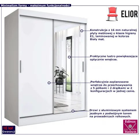 Przesuwna szafa biała 150cm Palmira 4X