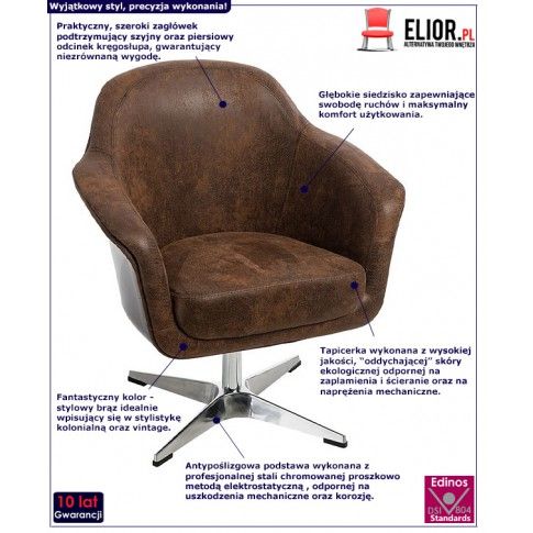 Fotografia Obrotowy fotel wypoczynkowy Hegot - brązowy z kategorii Fotele do salonu