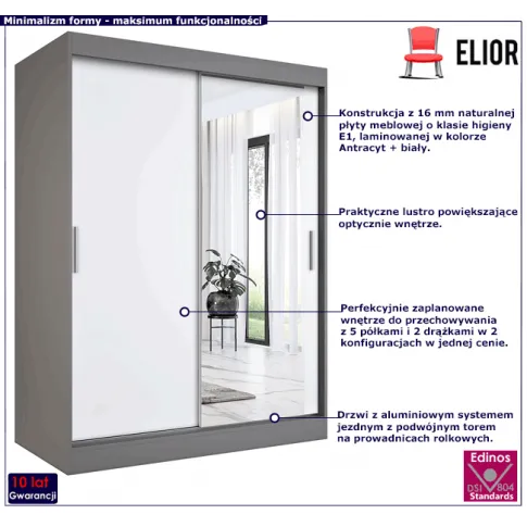 Przesuwna szafa antracyt biały 150cm Palmira 4X