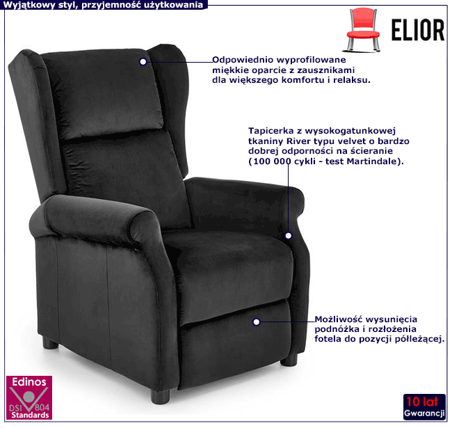 Czarny fotel uszak Nika 2X