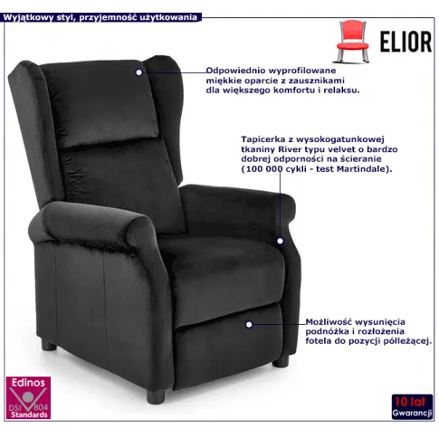 Czarny rozkładany fotel wypoczynkowy Alden 2X