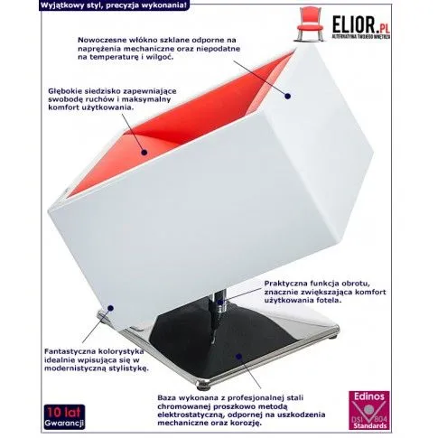 Fotografia Fotel kwadrat Mardil - biało czerwony z kategorii Fotele do salonu