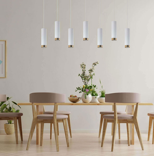 Biało-złota lampa wisząca tuba nad wyspę H275-Aurelo