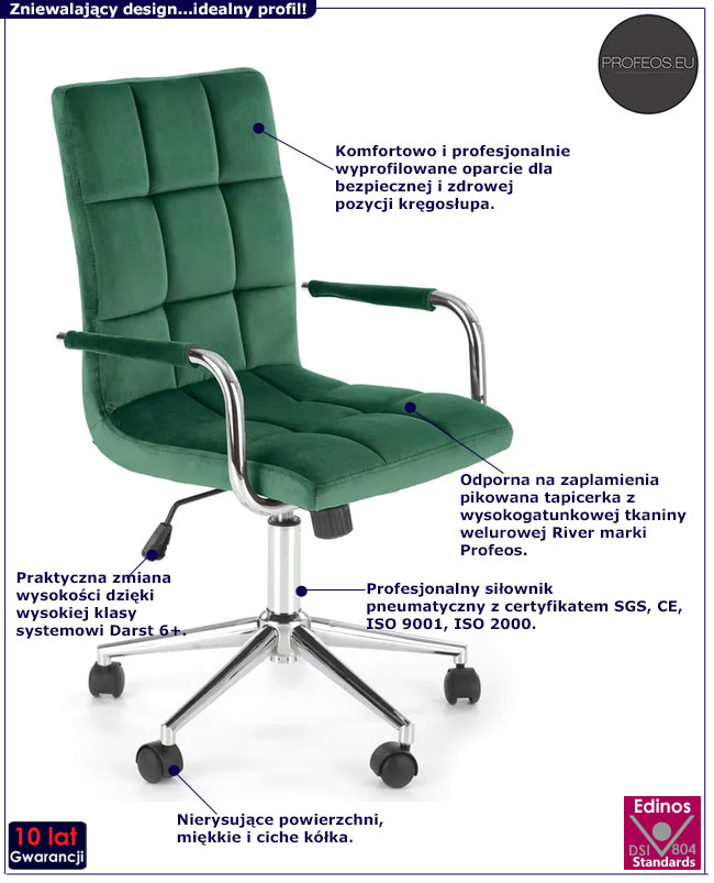 Zielony młodzieżowy fotel do nauki Petuli 4X