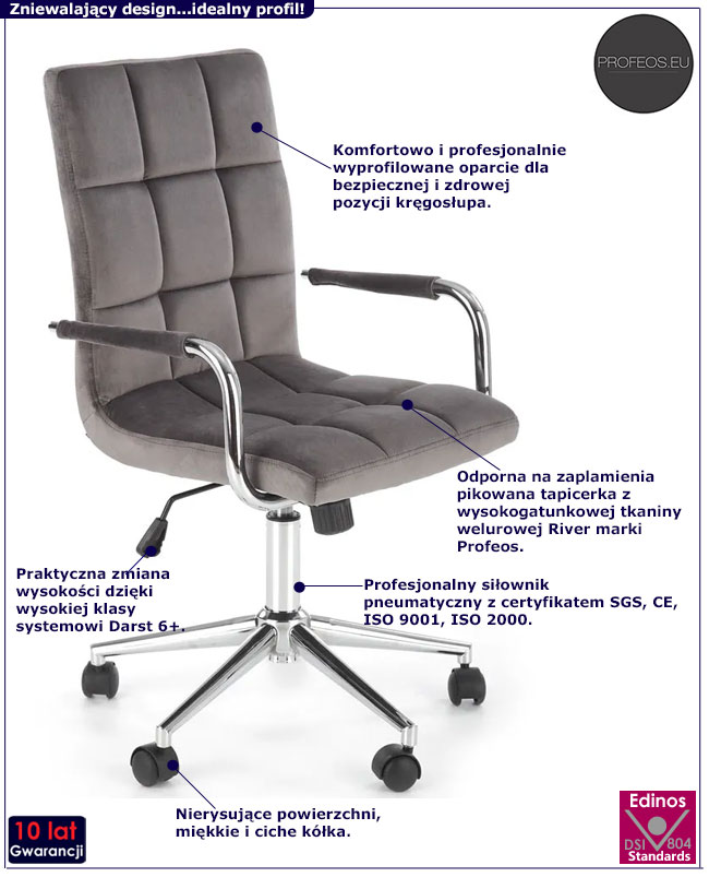 Szary pikowany fotel obrotowy Selsa 4X