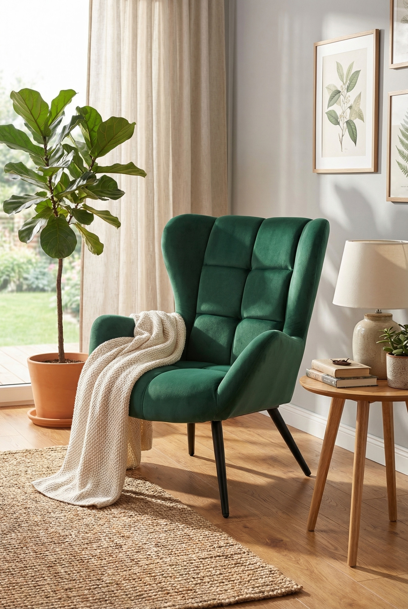 Salon z zielonym fotelem Tebe