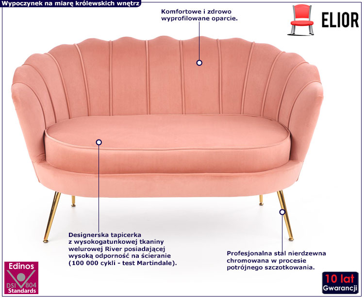 Różowa tapicerowana sofa dwuosobowa Vimero 4X