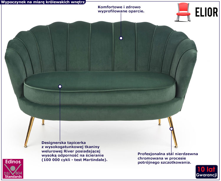 Zielona tapicerowana sofa dwuosobowa Vimero 4X