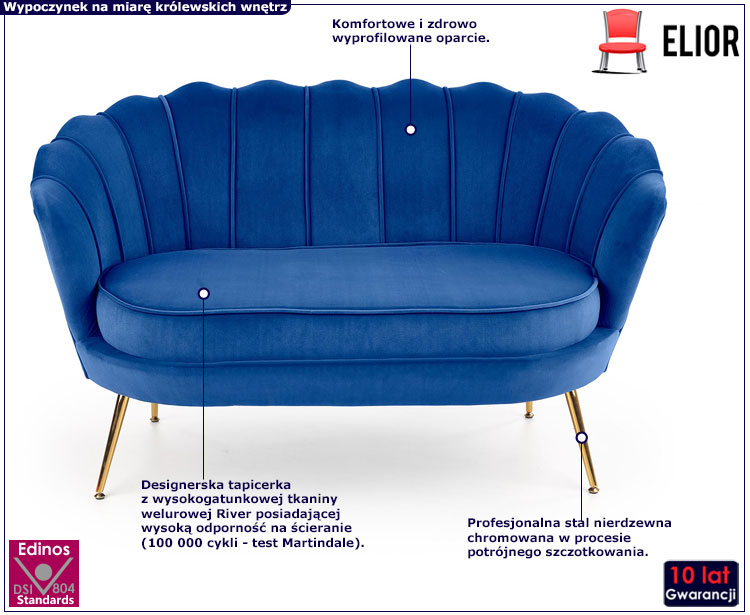 Granatowa tapicerowana sofa dwuosobowa Tirena 4X