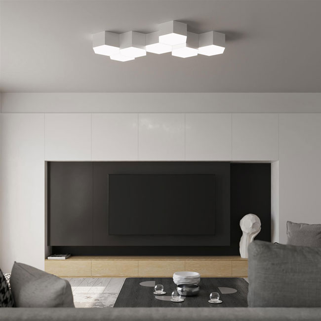 Biały nowoczesny plafon sufitowy geometryczny T302-Gavina