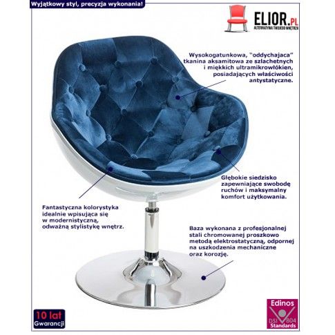 Fotografia Obrotowy fotel wypoczynkowy Ottav - niebiesko-biały z kategorii Fotele do salonu