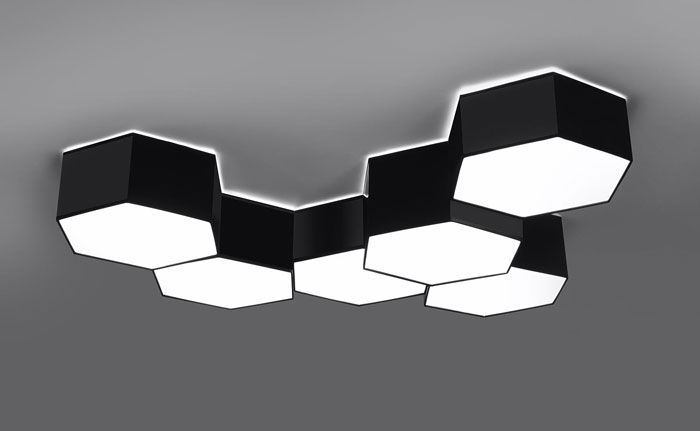 Czarny minimalistyczny plafon sześciokąt S748-Kalma
