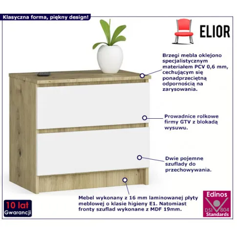 Komoda z szufladami Parin dąb artisan biały