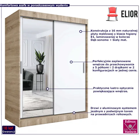 Przesuwna szafa dąb sonoma biały mat 150 Lenora 4X
