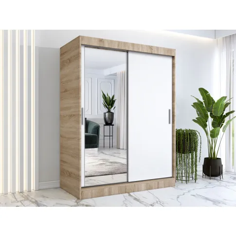 Wizualizacja aranżacji z szafą przesuwną dąb sonoma biały 150cm Lenora 4X