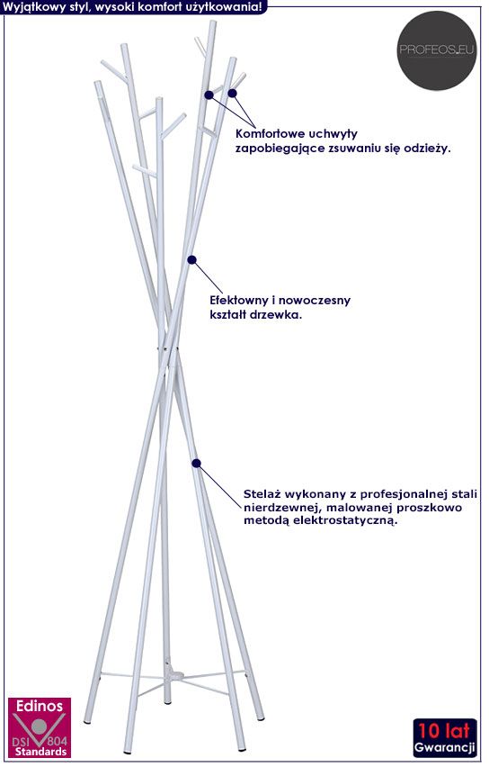 Biały wieszak stojący drzewko Uzet 4X