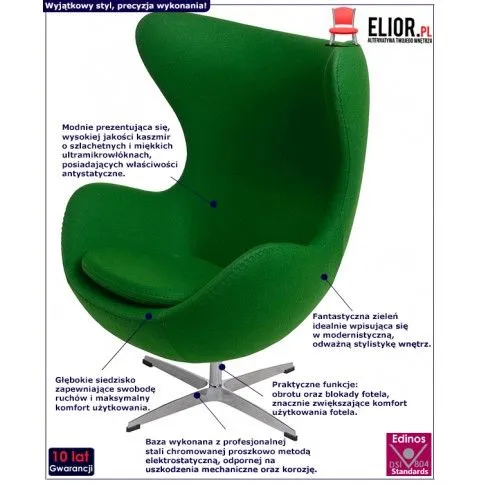 Fotografia Obrotowy fotel jajo wypoczynkowy Eggi 2 - zielony z kategorii Fotele do salonu