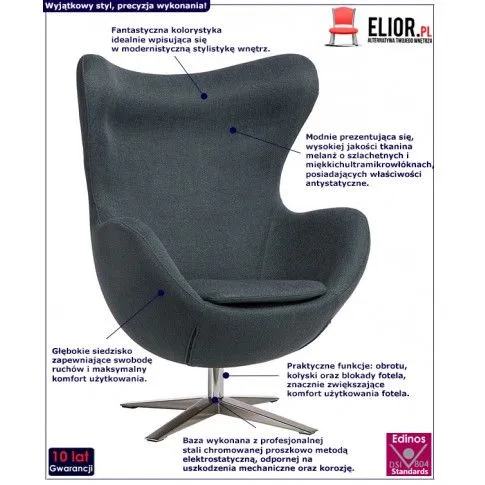 Fotografia Obrotowy fotel jajo wypoczynkowy Arha 3 - ciemnoniebieski z kategorii Fotele do salonu