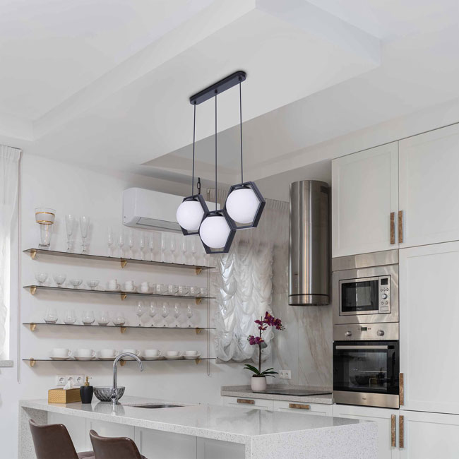 Geometryczna lampa wisząca ze szklanymi kloszami S770-Mooni