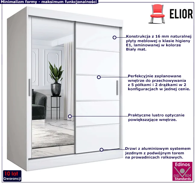 Szafa przesuwna biel + antracyt 150 cm Ebia 4X