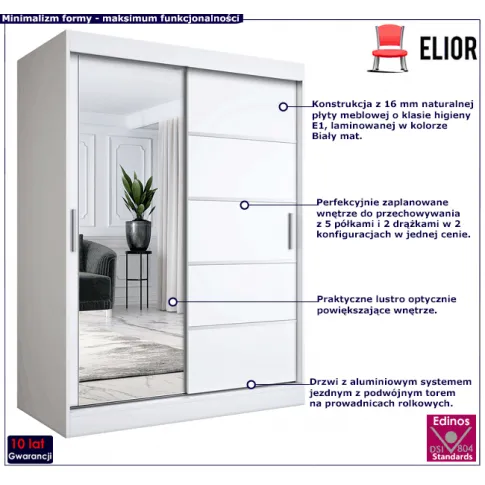 Przesuwna szafa z lustrem biały mat Felix 4X