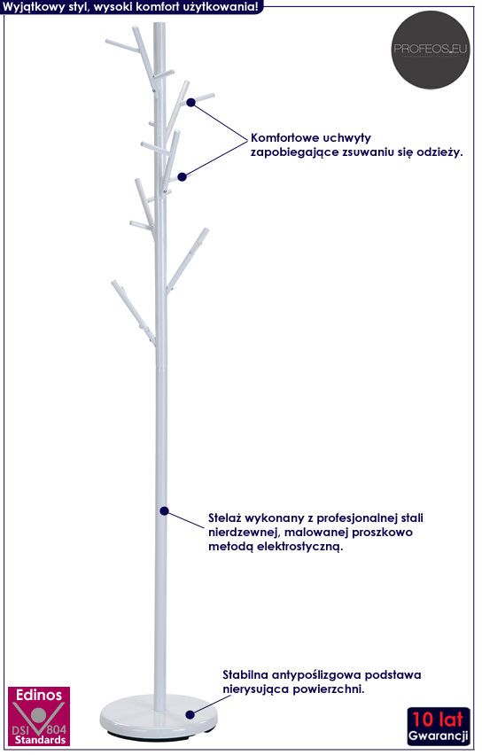 Biały wieszak stojący na ubrania Arlen