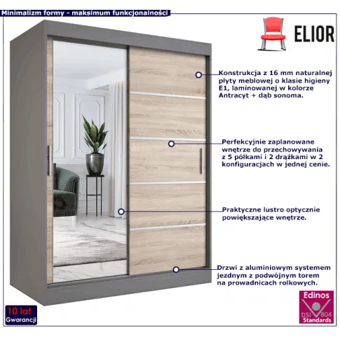 Przesuwna szafa z lustrem antracyt dąb sonoma Felix 4X