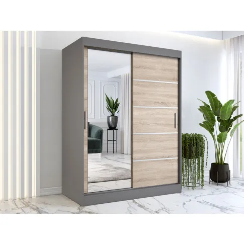 Wizualizacja aranżacji z szafą przesuwną 150cm antracyt dąb sonoma Felix 4X