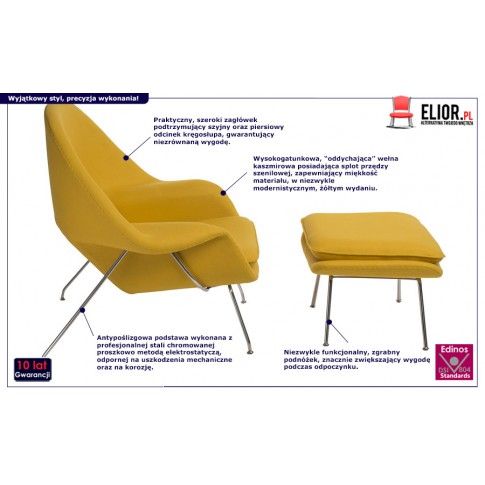 Fotografia Fotel wypoczynkowy z podnóżkiem Pai - żółty z kategorii Fotele do salonu