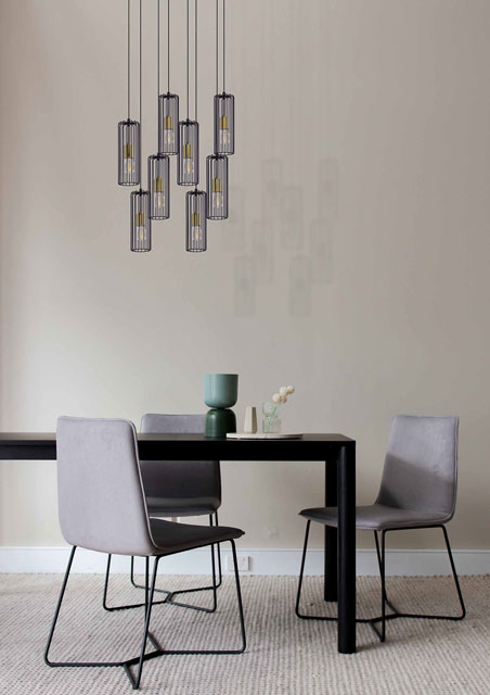 Czarna lampa wisząca z drucianymi kloszami nad stół S777-Millor