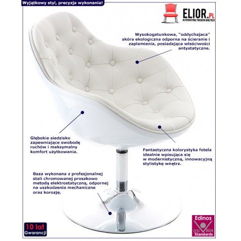 Fotografia Obrotowy fotel wypoczynkowy Diksi - biały z kategorii Fotele do salonu