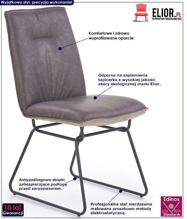 Szare krzesło w industrialnym stylu Murano 2X