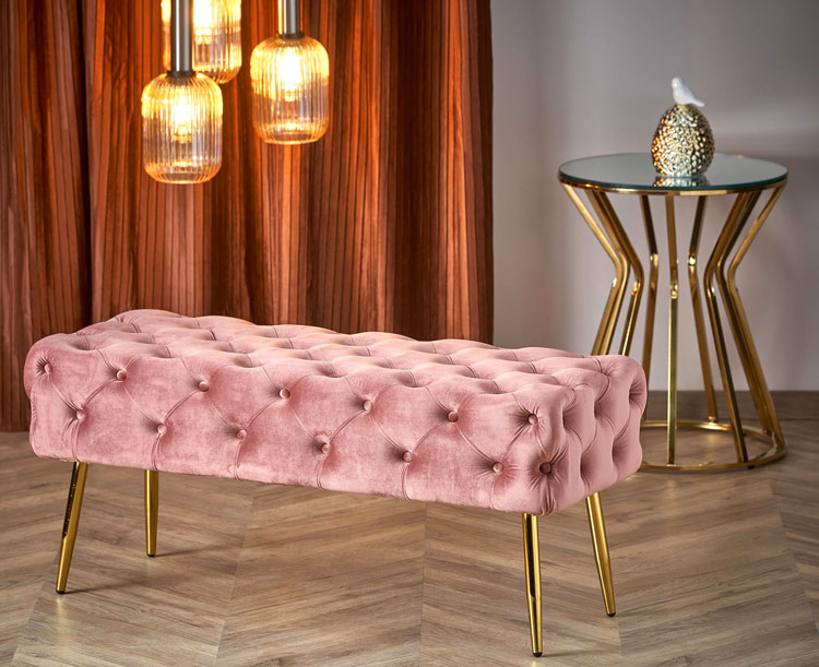 Różowa pikowana ławeczka w stylu glamour Eliso