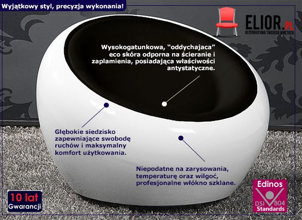 Modernistyczny fotel wypoczynkowy Orel - biało - czarny