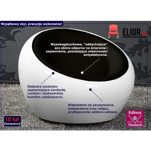 Fotografia Fotel okrągły Kalia - biało - czarny z kategorii Fotele do salonu