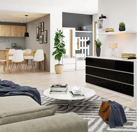 Nowoczesna komoda Kali 4X biały+czarny