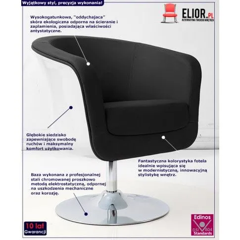 Fotografia Obrotowy fotel wypoczynkowy Kornel - czarno-biały z kategorii Fotele