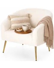 Fotel wypoczynkowy boucle kremowy + złoty - Rea 3X w sklepie Edinos.pl