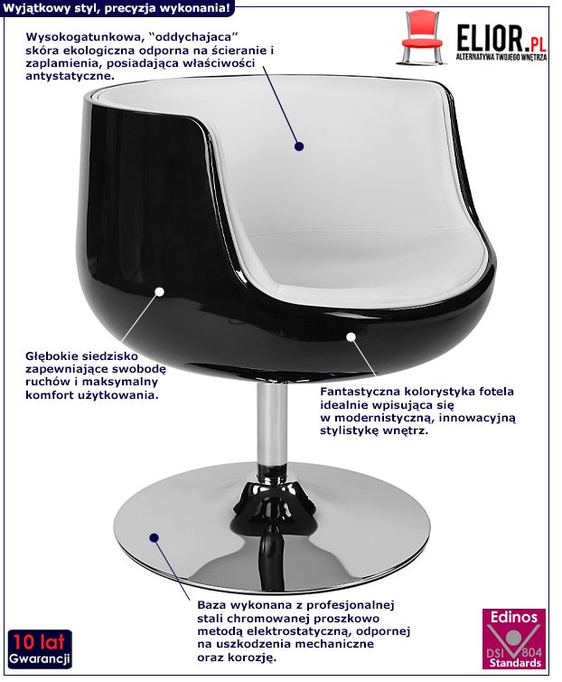Nowoczesny fotel obrotowy Reo - czarno - biały