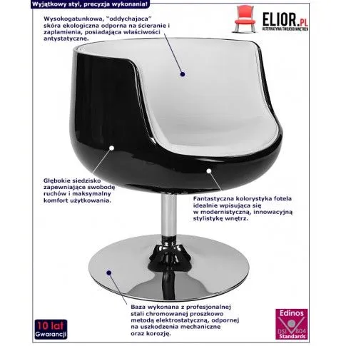 Fotografia Fotel obrotowy Verbis - czarno - biały z kategorii Fotele do salonu