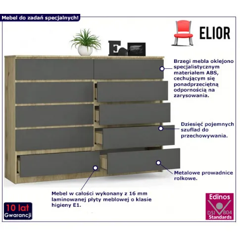 Komoda z szufladami Deos 3X dąb artisan grafit