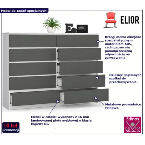 Komoda z szufladami Deos 3X biała grafit