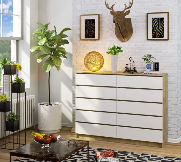 Wizualizacja komody Entira 3X dąb artisan+biały