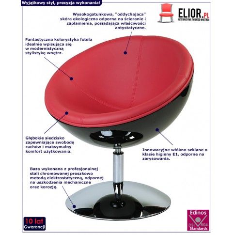Fotografia Fotel obrotowy okrągły Belot czerwono-czarny z kategorii Fotele do salonu