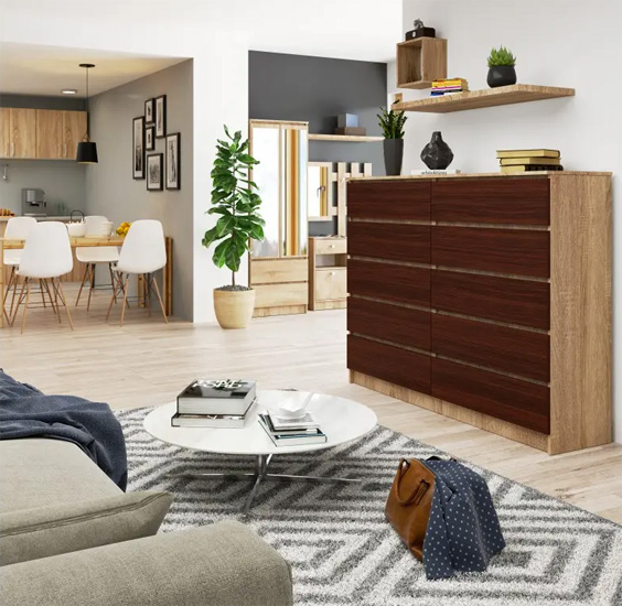 Wizualizacja komody Entira 3X dąb sonoma+wenge