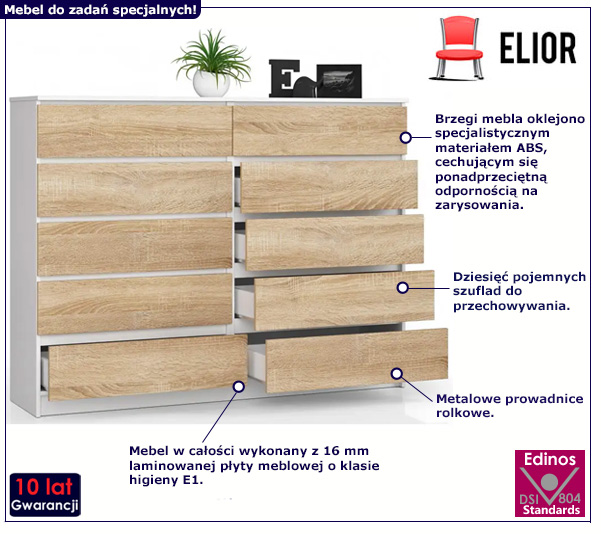 Komoda Entira 3X biała+dąb sonoma