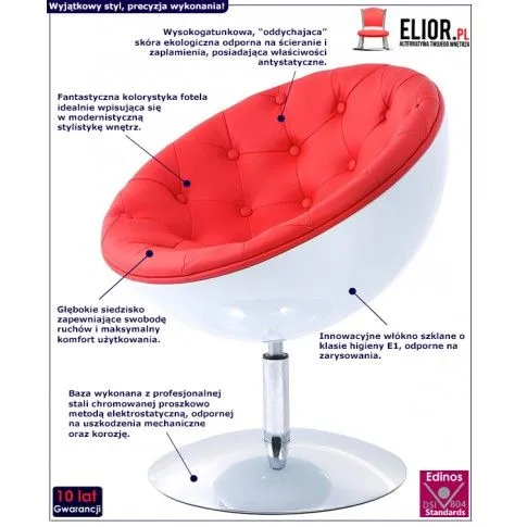 Fotografia Fotel obrotowy Atom - czerwono - biały z kategorii Fotele do salonu