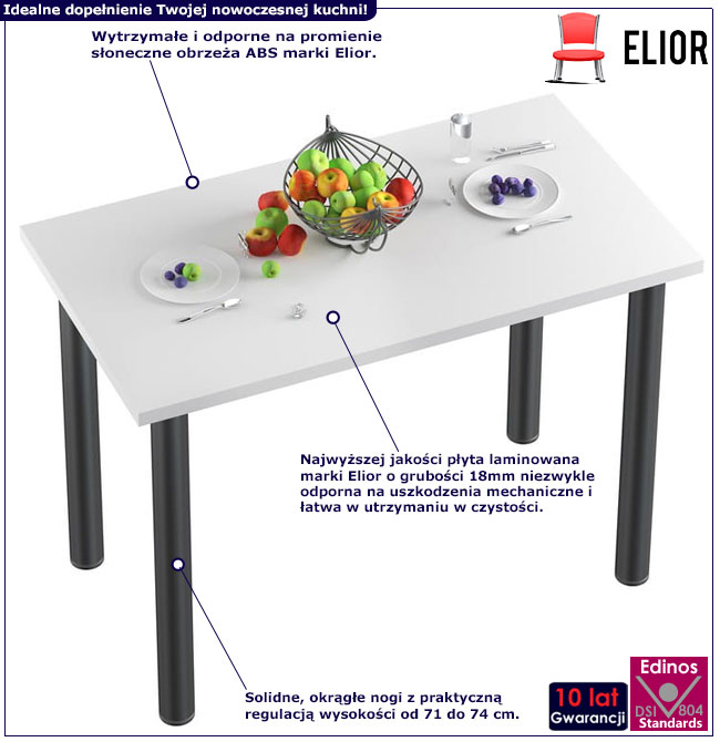 Infografika stołu kuchennego z okrągłymi nogami Asvid